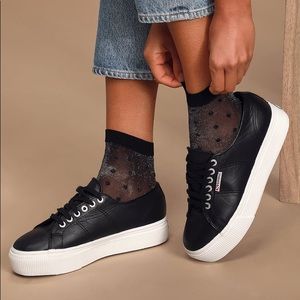 Chat Me Up Black and Silver Swiss Dot Socks